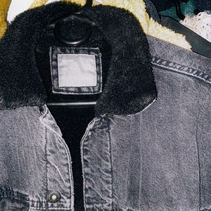 mens long denim sherpa jacket
